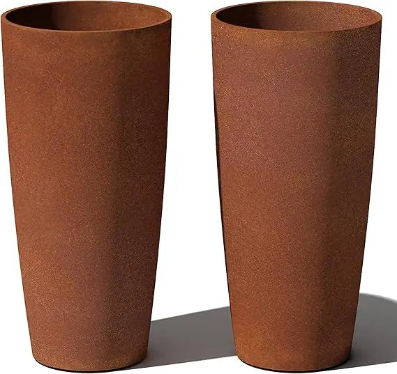 Veradek Patina Series Selena Planter - Round Tall Shape for Outdoor Porch/Patio | Naturally Rusting Planter for All-Weather Use