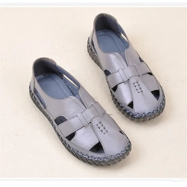 TIMETANG Women's Sandals 2022 Summer Genuine Leather Handmade Ladies Shoe Leather Sandals Women Flats Retro Style Mother Shoes