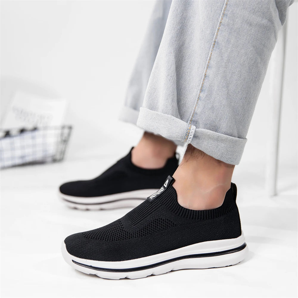 Knit Casual Walking Shoes for Men Slip On Sneakers Non-Slip Lightweight Breathable Sneaker Mesh Outdoor Travel Work Shoes 1239