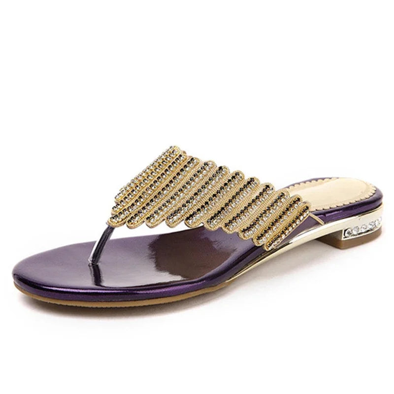 HOVINGE Beach sandals women's new summer flip flop women's diamond flat slippers sweet non slip Bohemian women's shoes