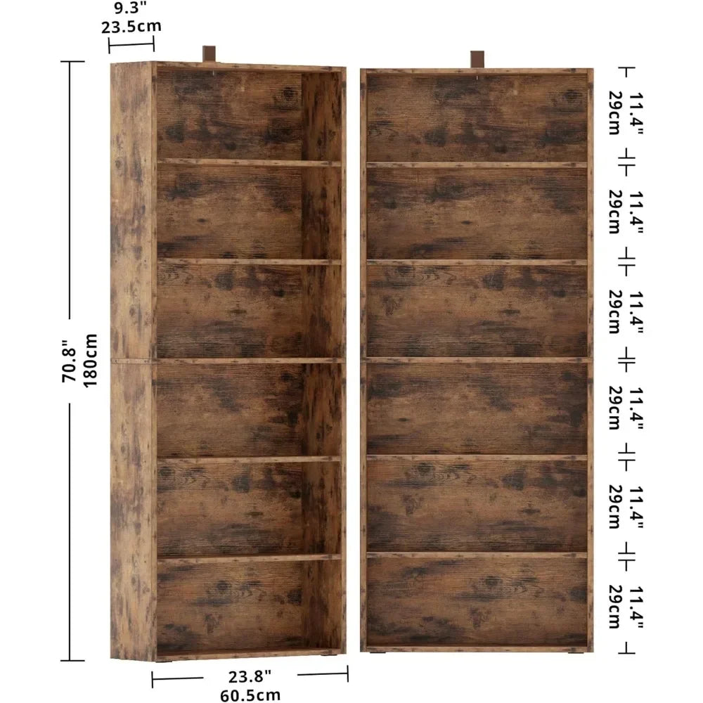 Bookshelves and Bookcases Set of 2 Floor Standing 6 Tiers Display Storage Shelves 70 in Tall Bookcase Home Decor Furniture