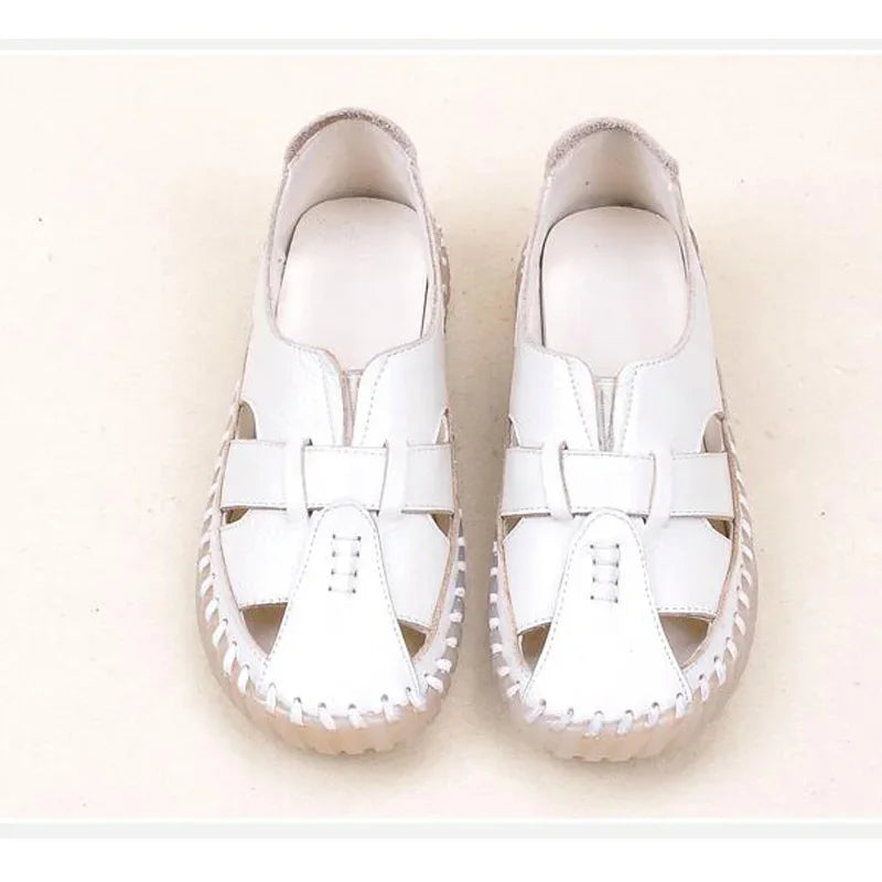TIMETANG Women's Sandals 2022 Summer Genuine Leather Handmade Ladies Shoe Leather Sandals Women Flats Retro Style Mother Shoes