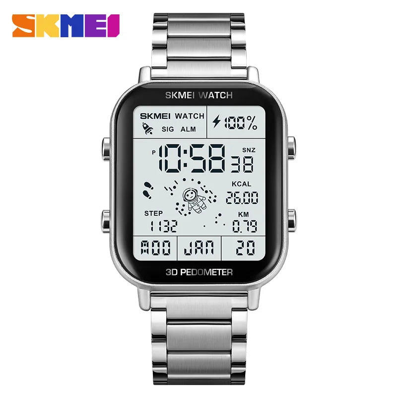 SKMEI 1888 Luxury Digital Watch for Men Waterproof Sports Electronic Wristwatches LED Display Stainless Steel Clock Reloj Hombre