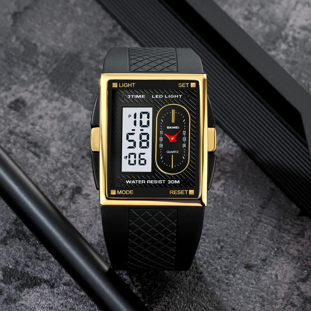 SKMEI Creative 3 Time LED Light Display Digital Stopwatch Sport Watches Men Waterproof Calendar Wristwatch Alarm reloj hombre
