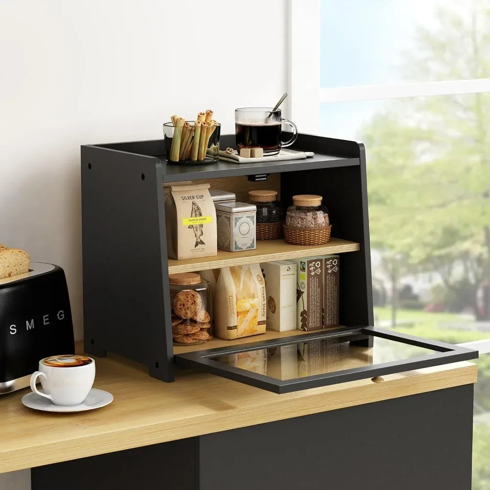 Good Home Furnishings NEW Black Bread Box for Kitchen Countertop,Large Bread Storage Container for Homemade Bread,Wood Farmhouse