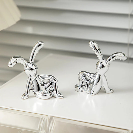 Rabbit Animal Decor Modern Style Sitting Rabbit Ornament Silver Nordic Rabbit Statue Living Room Decoration