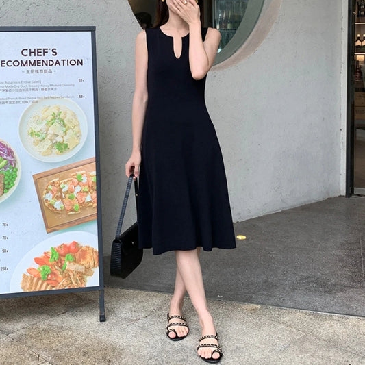 Sleeveless Knit Dress for Women Summer – Elegant A-Line Midi Dress with Keyhole Neckline Old Money Style 2025 Summer