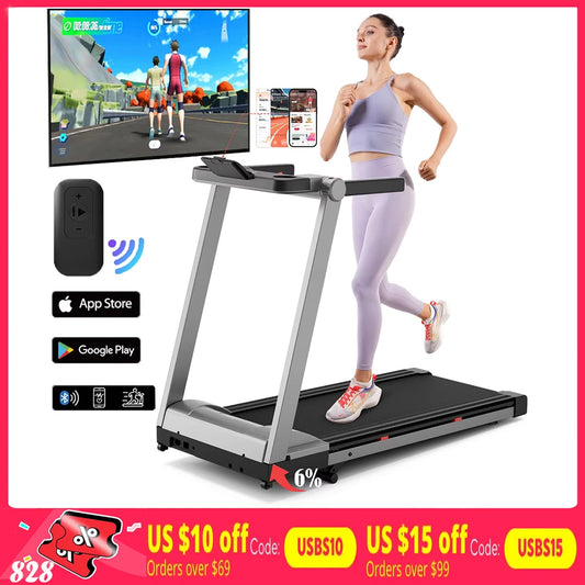 3.5HP Foldable Incline Home Treadmill Walking Pad with Handle Bar Holder 350LBS Capacity Touch Screen Smart App Data Monitoring