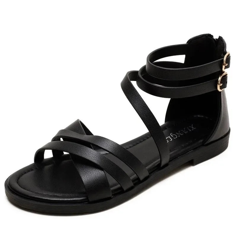 YAERNI 36-42 Large Size Sandals Women Summer New Style Ladies Casual Flat Simple Beach Sandals Fashion Vacation Roman Sandals