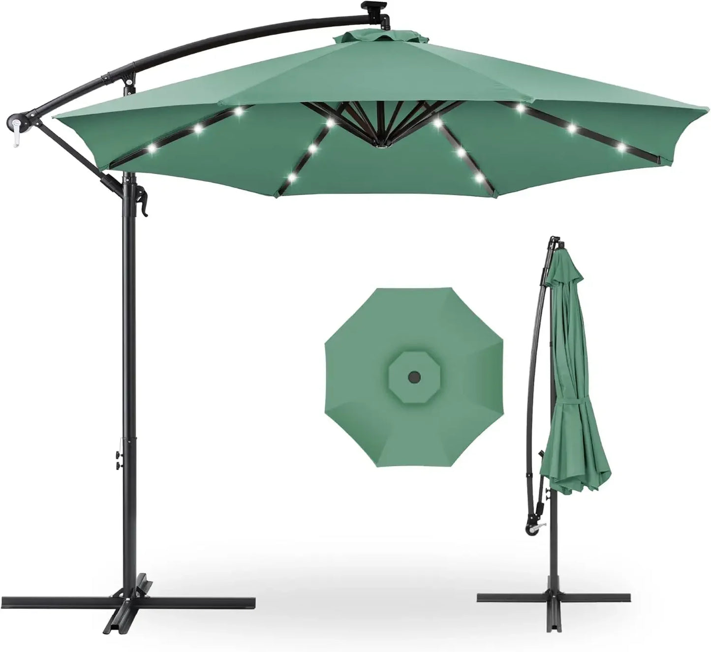 10ft Solar LED Offset Hanging Market Patio Umbrella for Backyard, Poolside,Lawn and Garden w/Easy Tilt Adjustment,Polyester