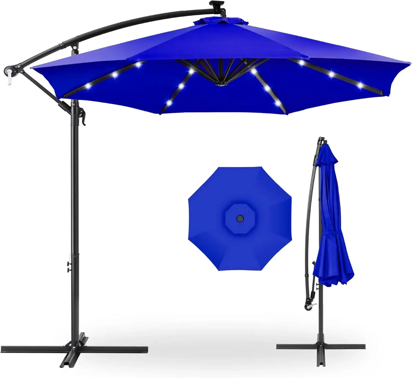 10ft Solar LED Offset Hanging Market Patio Umbrella for Backyard, Poolside,Lawn and Garden w/Easy Tilt Adjustment,Polyester