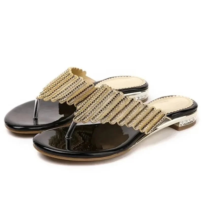 HOVINGE Beach sandals women's new summer flip flop women's diamond flat slippers sweet non slip Bohemian women's shoes
