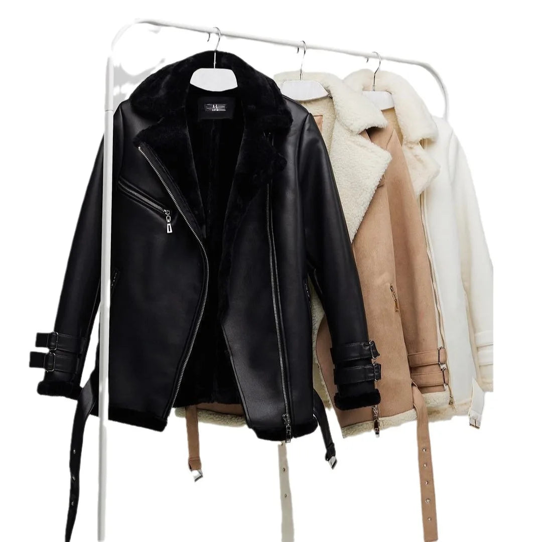 Women's Classic Shearling Bomber Jacket for Warm Winter Style