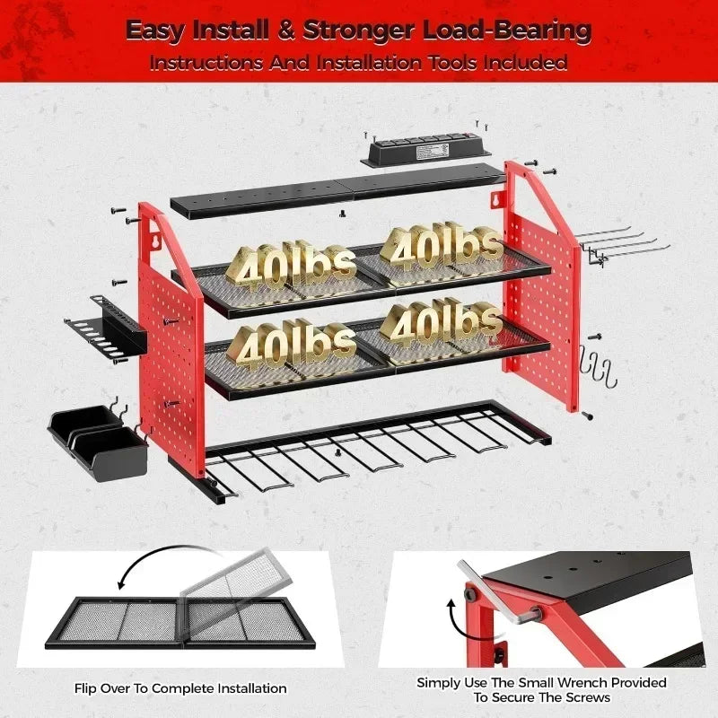 Good Home Furnishings Home.Power Tool Organizer Wall Mount with Charging Station.  8 Hooks,2 Screw Boxes,6 Outlets Power Strip