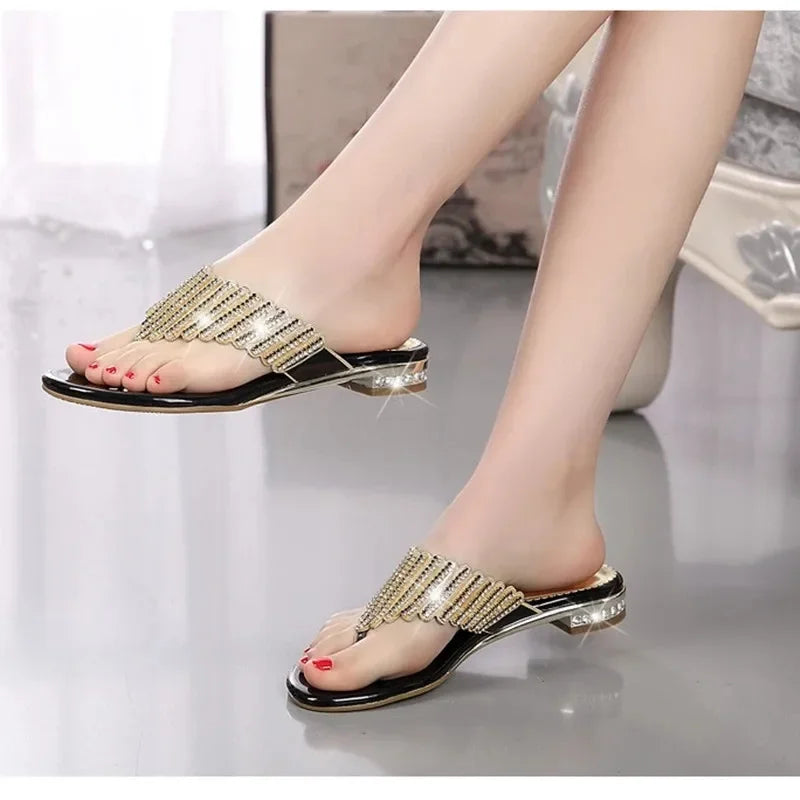 HOVINGE Beach sandals women's new summer flip flop women's diamond flat slippers sweet non slip Bohemian women's shoes