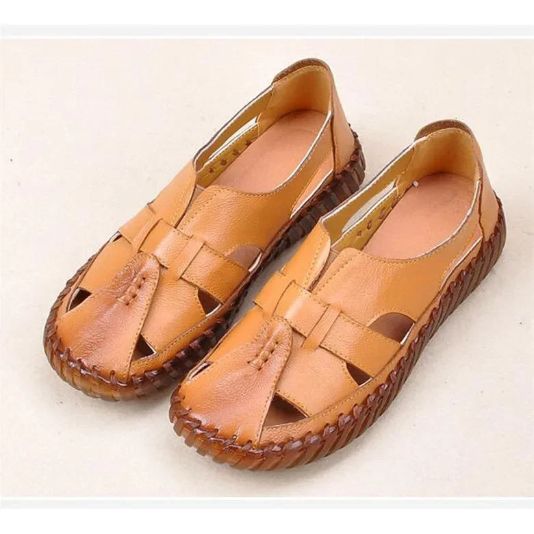 TIMETANG Women's Sandals 2022 Summer Genuine Leather Handmade Ladies Shoe Leather Sandals Women Flats Retro Style Mother Shoes