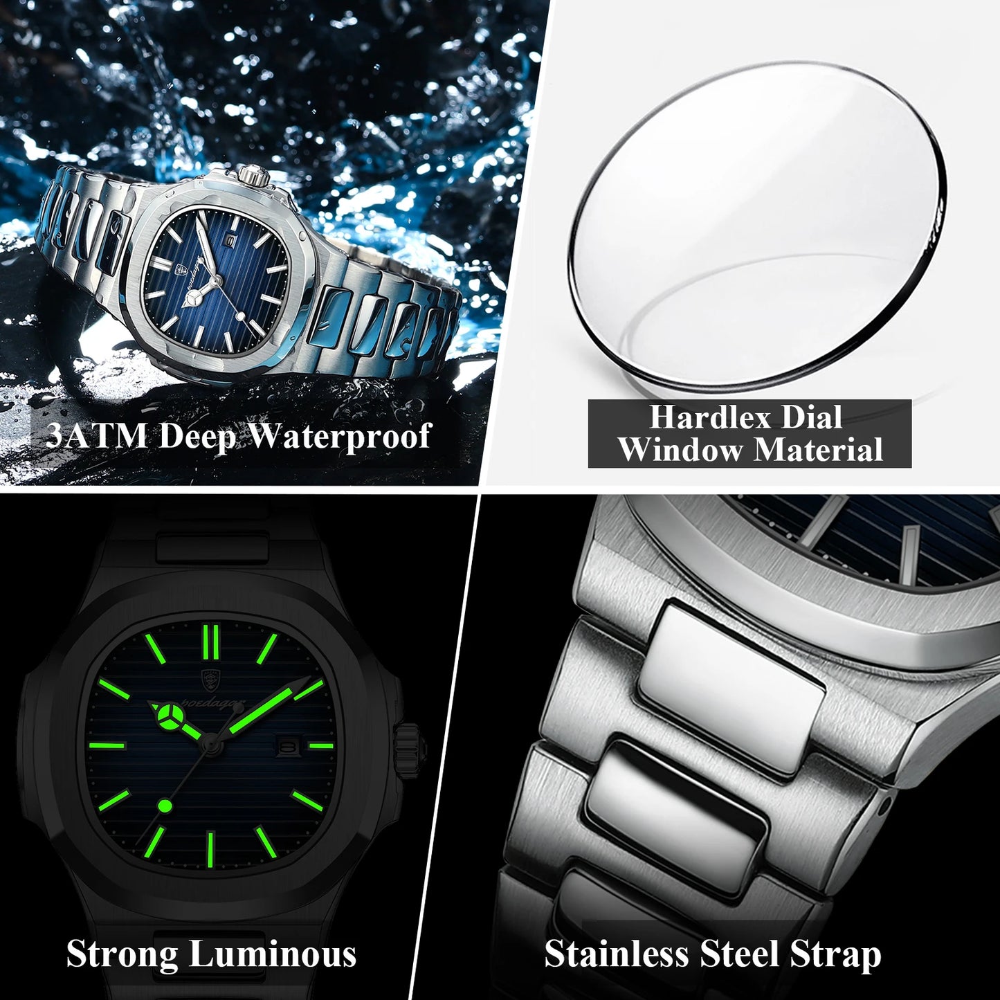 POEDAGAR Elegant Women Wristwatch Waterproof Luminous Calendar Ladies Watch Square Stainless Steel Quartz Women's Watches Female