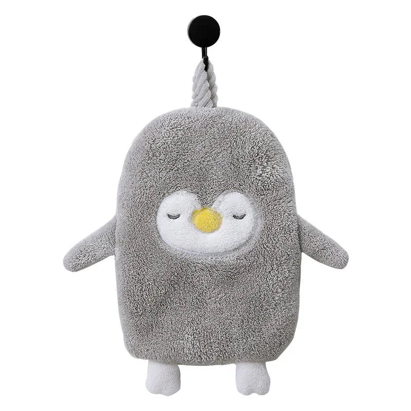 Sqinans 1PC Cartoon Hanging Hand Towel Soft Coral Kitchen Towel Cute Penguin Kids Bathing Towel  Quick Dry Towels