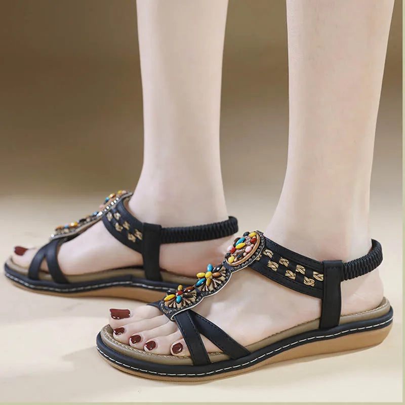 Women's New Summer Bohemian Style Non-slip Flat Sandals Woman Plus Size Soft Bottom Beach Sandals Lady Casual Shoes 36-42