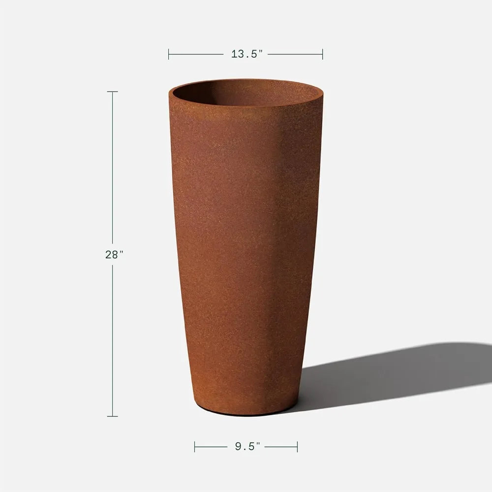 Veradek Patina Series Selena Planter - Round Tall Shape for Outdoor Porch/Patio | Naturally Rusting Planter for All-Weather Use