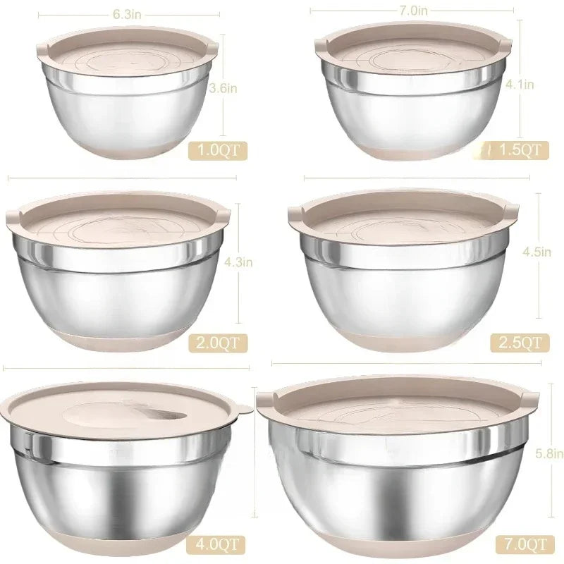 Good Home Furnishings Fast  delivery.Mixing Bowls with Airtight Lids Set, 26PCS Stainless Steel Khaki Bowls with Grater Attachme