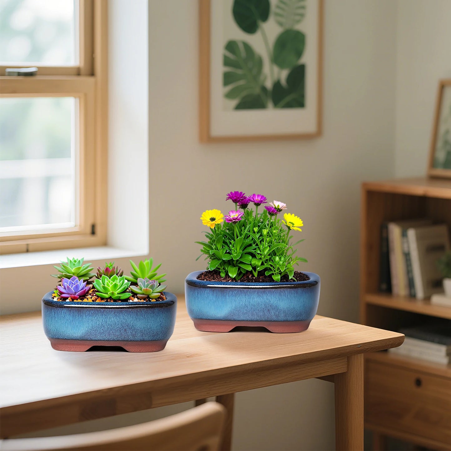 Ceramic Flower Pots with Drain Hole Rectangle Ceramic Garden Planter Pots for Balcony Living Room Bedroom shipping from usa