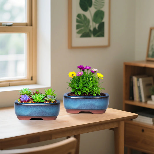 Ceramic Flower Pots with Drain Hole Rectangle Ceramic Garden Planter Pots for Balcony Living Room Bedroom shipping from usa