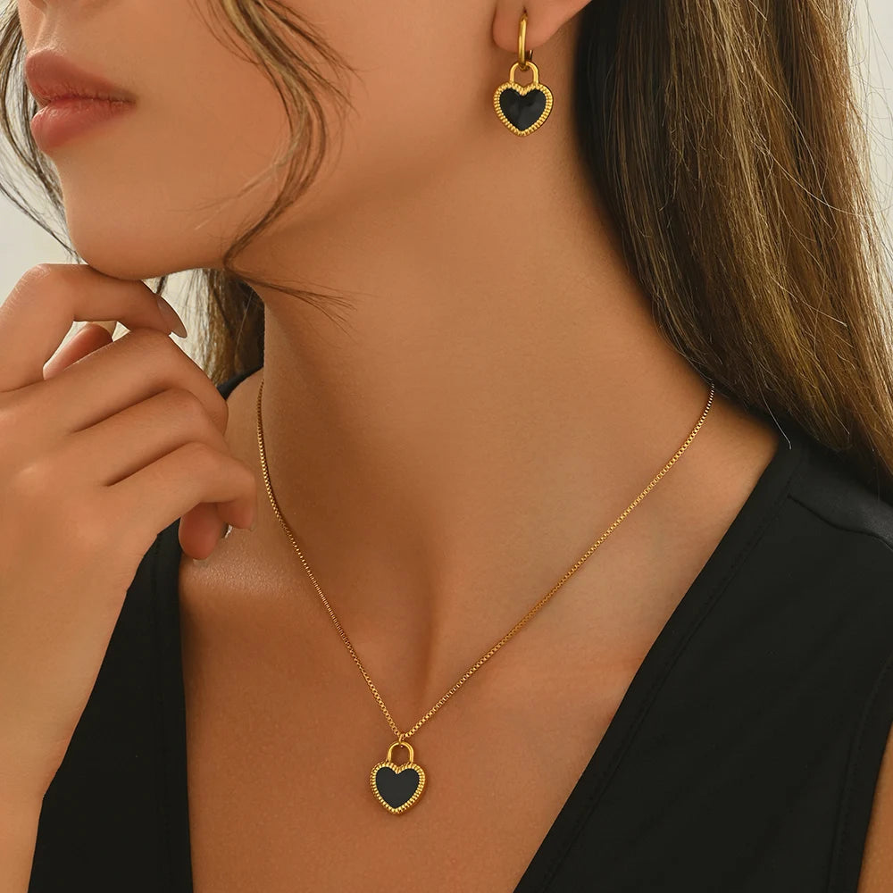 Lxalry 18K Gold Plated Heart Mirror Jewelry Set for Women