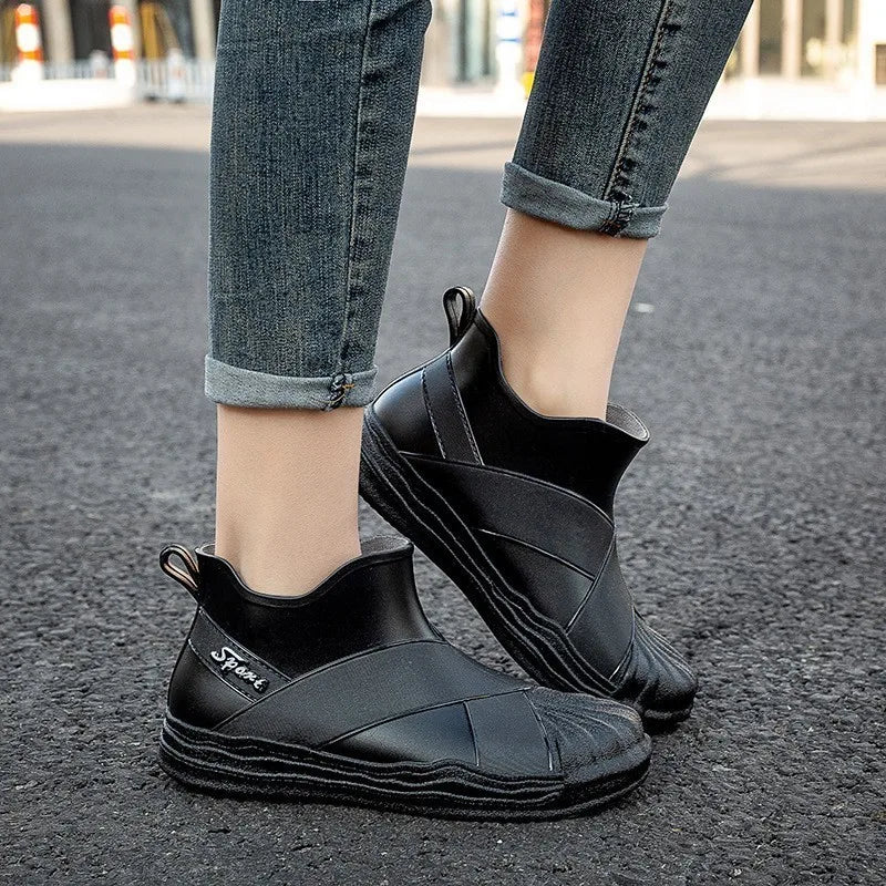 Crestar Women's Short Rain Boots Summer Fashion Ankle Rubber Boot Anti Slip Waterproof Soft-soled Boots New Lady Garden Shoes