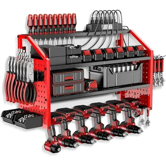 Good Home Furnishings Home.Power Tool Organizer Wall Mount with Charging Station.  8 Hooks,2 Screw Boxes,6 Outlets Power Strip