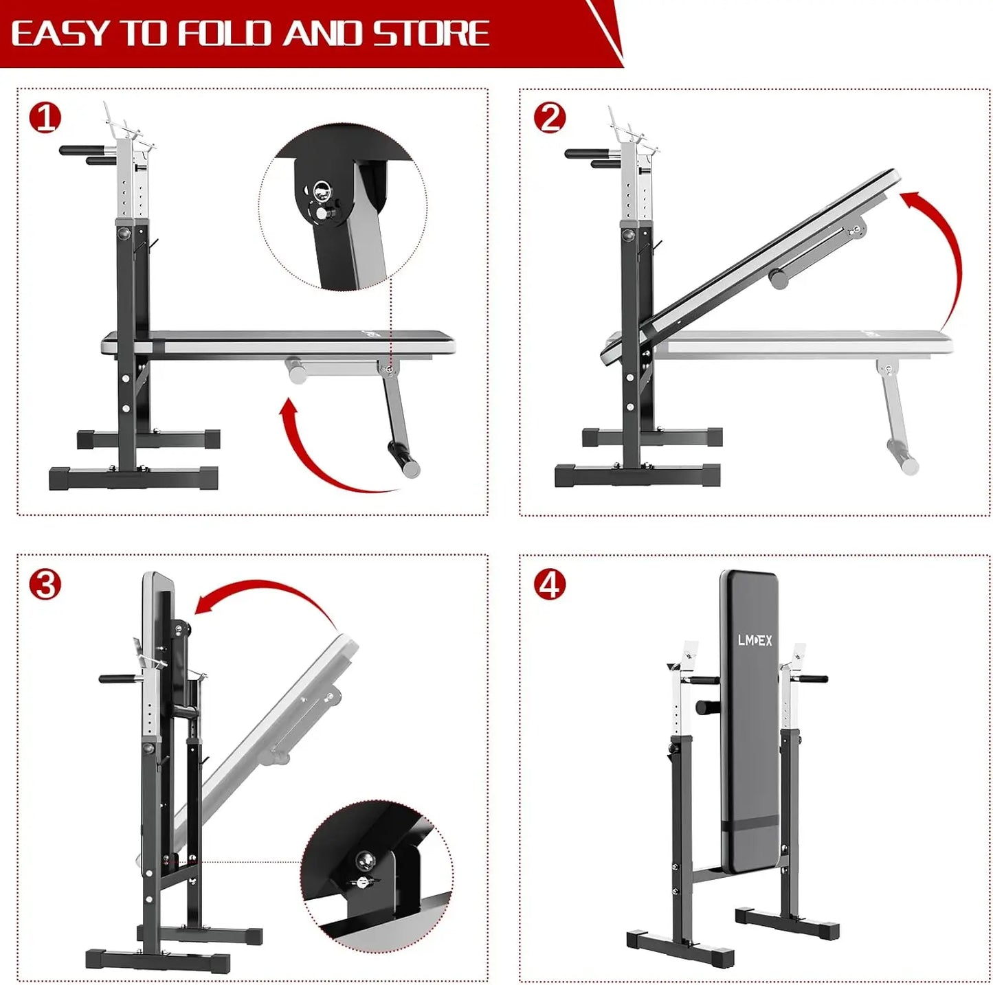 Adjustable Weight Bench Press with Squat Rack Folding Multi-Function Dip Station for Full Body Workout Home Gym Strength Grey gr