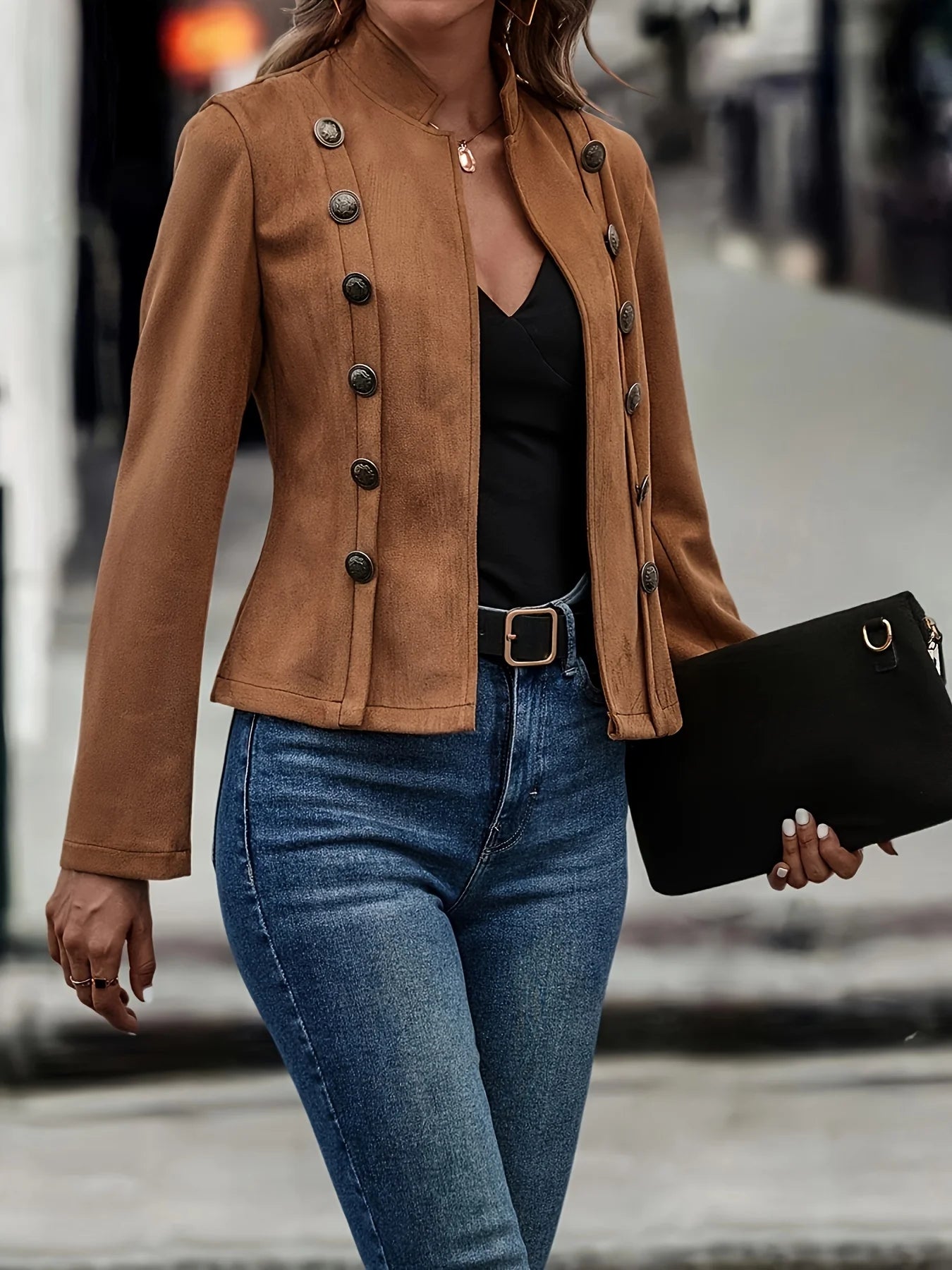 Women's Slim Fit Double Breasted Velvet Jacket for Elegance
