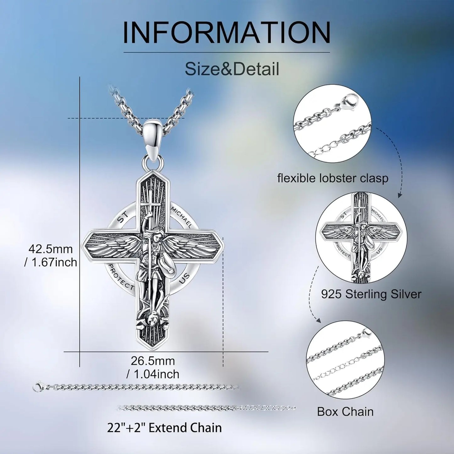 Saint Michael Necklace 925 Sterling Silver Pendant Jewelry Gift