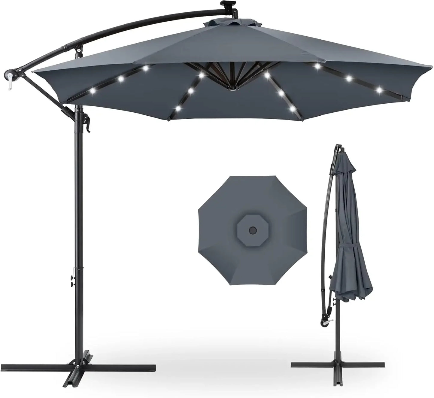 10ft Solar LED Offset Hanging Market Patio Umbrella for Backyard, Poolside,Lawn and Garden w/Easy Tilt Adjustment,Polyester