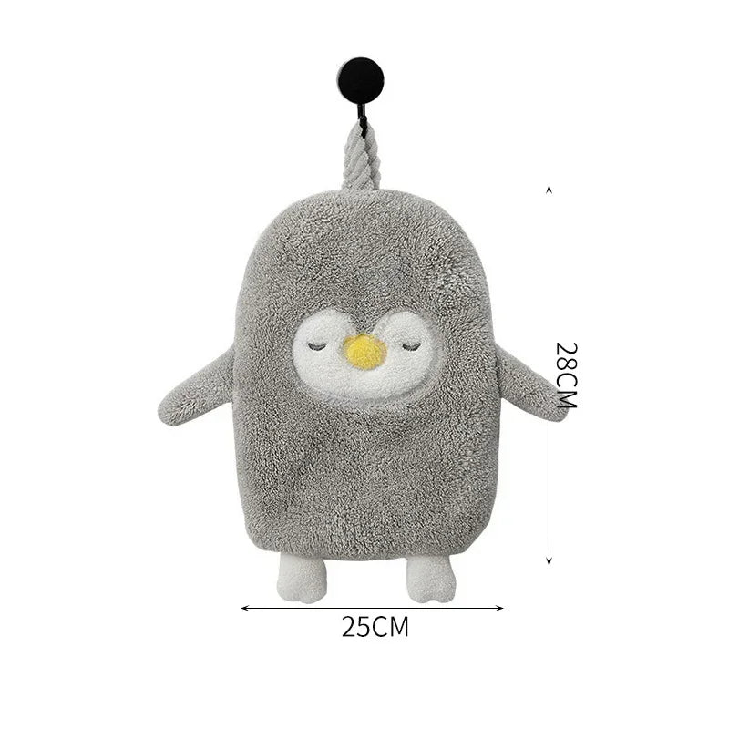 Sqinans 1PC Cartoon Hanging Hand Towel Soft Coral Kitchen Towel Cute Penguin Kids Bathing Towel  Quick Dry Towels
