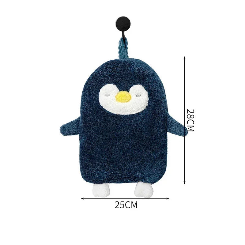 Sqinans 1PC Cartoon Hanging Hand Towel Soft Coral Kitchen Towel Cute Penguin Kids Bathing Towel  Quick Dry Towels