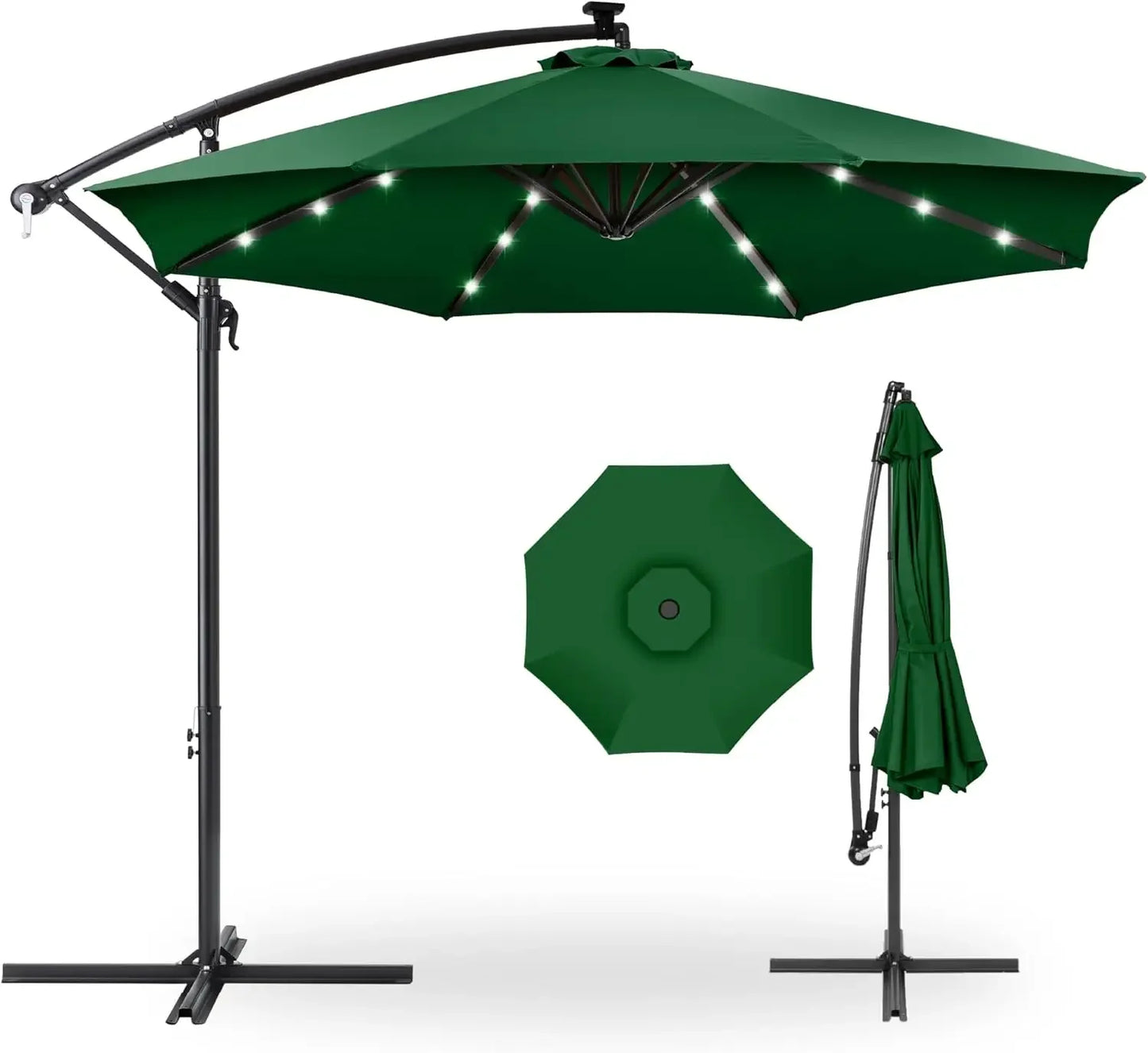 10ft Solar LED Offset Hanging Market Patio Umbrella for Backyard, Poolside,Lawn and Garden w/Easy Tilt Adjustment,Polyester