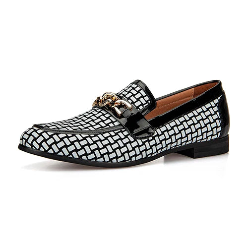 Men's Brown Shoes Pattern Printing Men's Dress Loafer Shoes Slip-on Casual Loafer Smoking Slipper