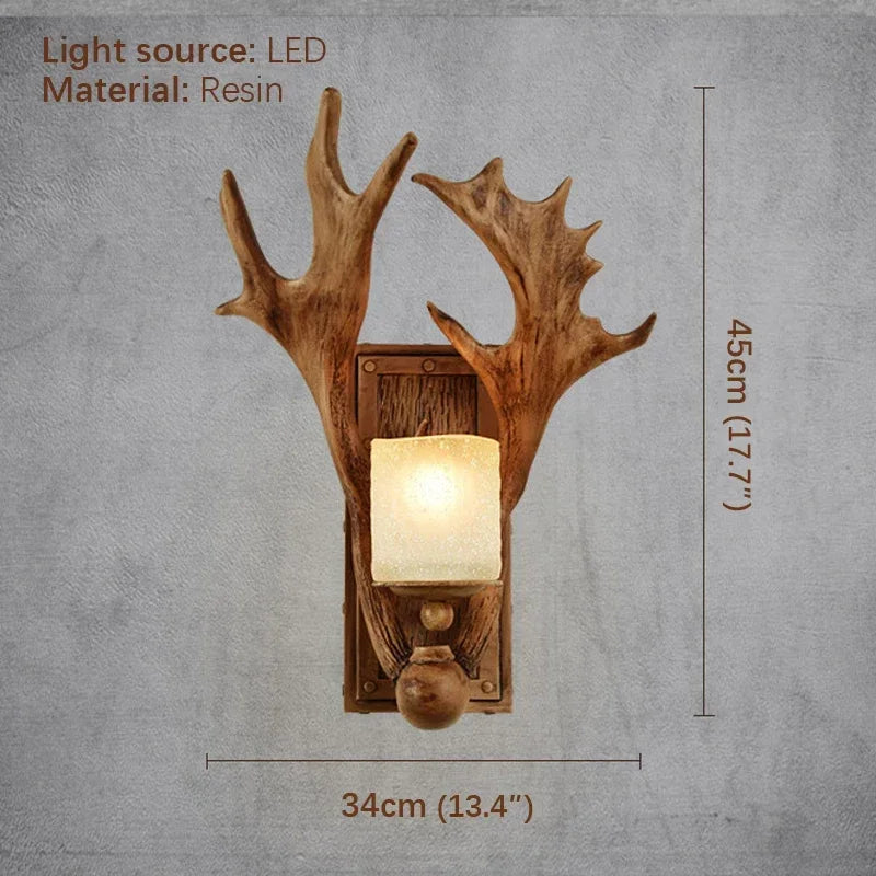 BELLE American Antlers Wall Light Retro Creative Room  Bedroom Living  Corridor Cafe Bar Small Wooden House  Decorateative Light