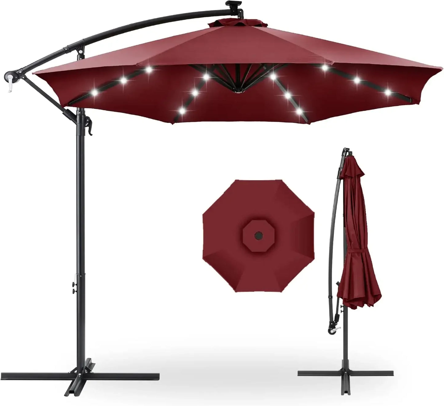 10ft Solar LED Offset Hanging Market Patio Umbrella for Backyard, Poolside,Lawn and Garden w/Easy Tilt Adjustment,Polyester