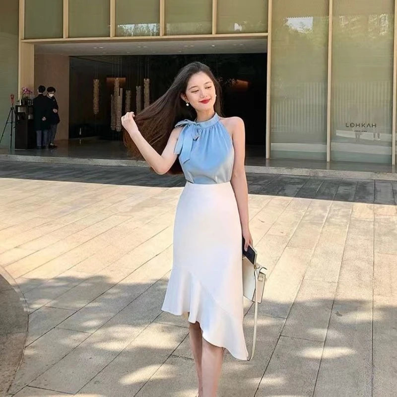 Fishtail Skirt Woman Outfit Summer Fashion 2025 Formal Occasion Clothing Trend Event Sleeveless 2 Pieces Skirt Sets for Women