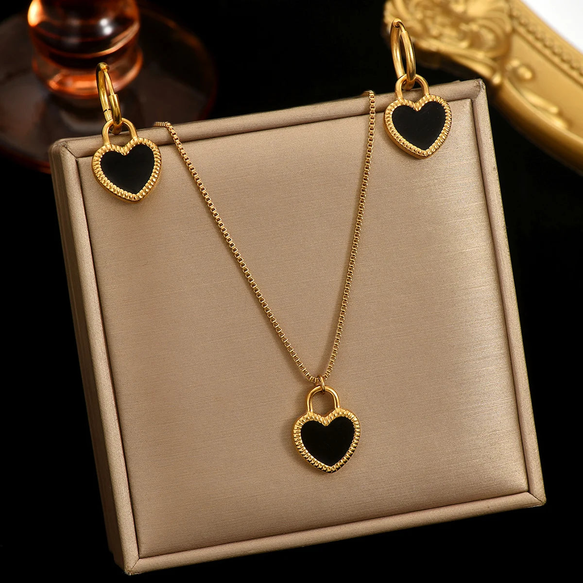 Lxalry 18K Gold Plated Heart Mirror Jewelry Set for Women