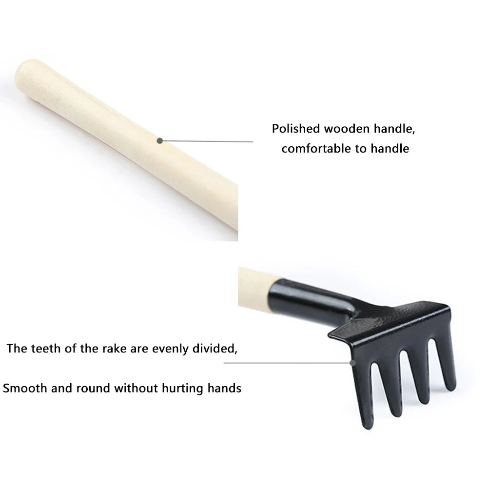 3Pcs Shovel Rake Spade Set Small Rake Shovel Spade Multifunction Bonsai Tools Set Wooden Handle Garden Tool Sets for Kids