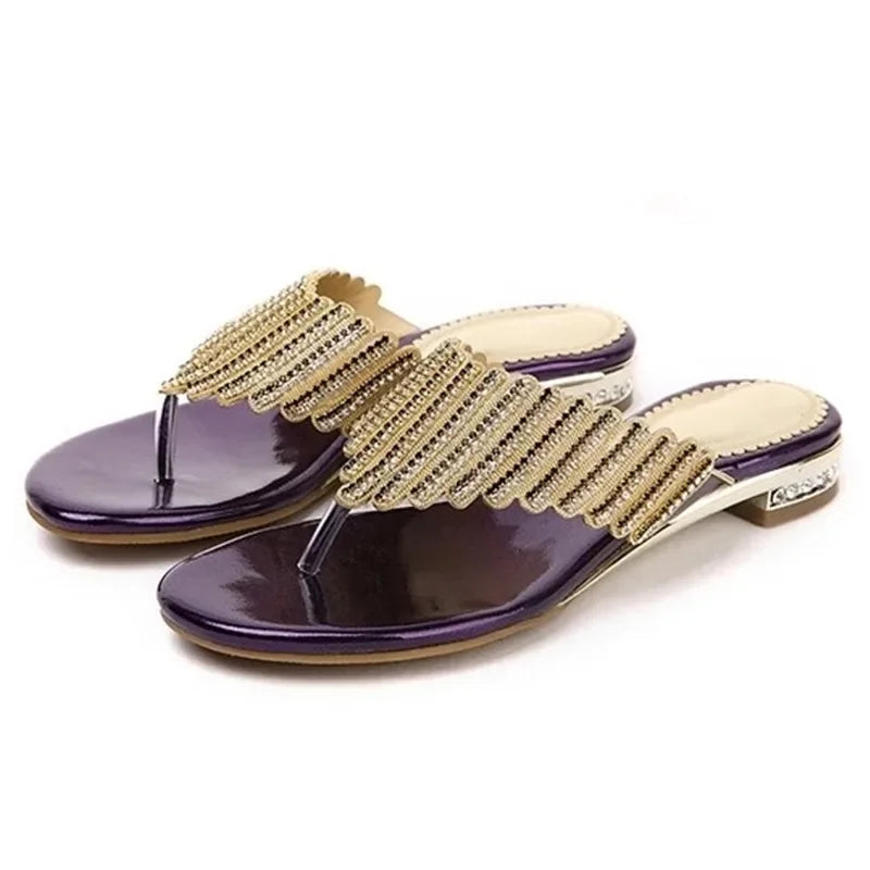 HOVINGE Beach sandals women's new summer flip flop women's diamond flat slippers sweet non slip Bohemian women's shoes