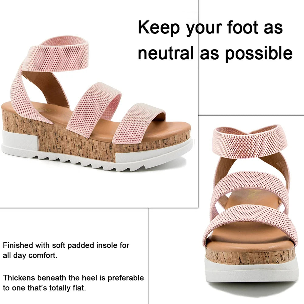 Summer Women's Platform Wedge Sandals Casual Cork Strap Shoes