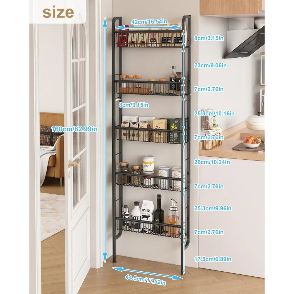 Behind The Door Bathroom Shelf Narrow 5-Tier, Space-Saving Slim Bathroom Storage Shelf Narrow Shelving Unit for Bathroom and Ki