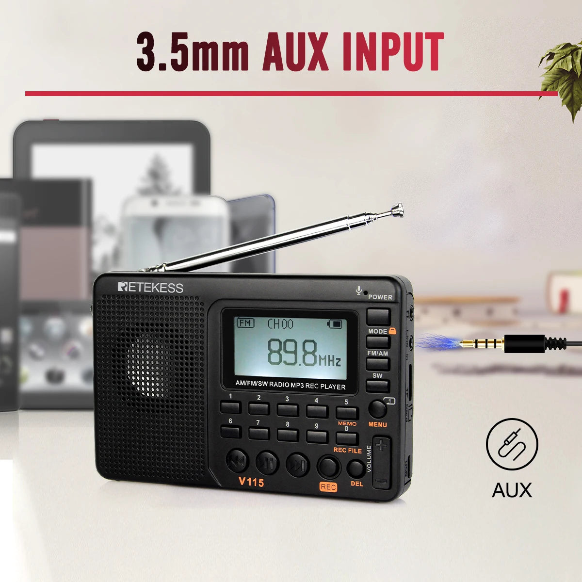 RETEKESS V115 Radio FM AM SW Portable Radios Rechargeable  Radio Batteries multiple bands  USB Recorder Speaker for Elders TX32