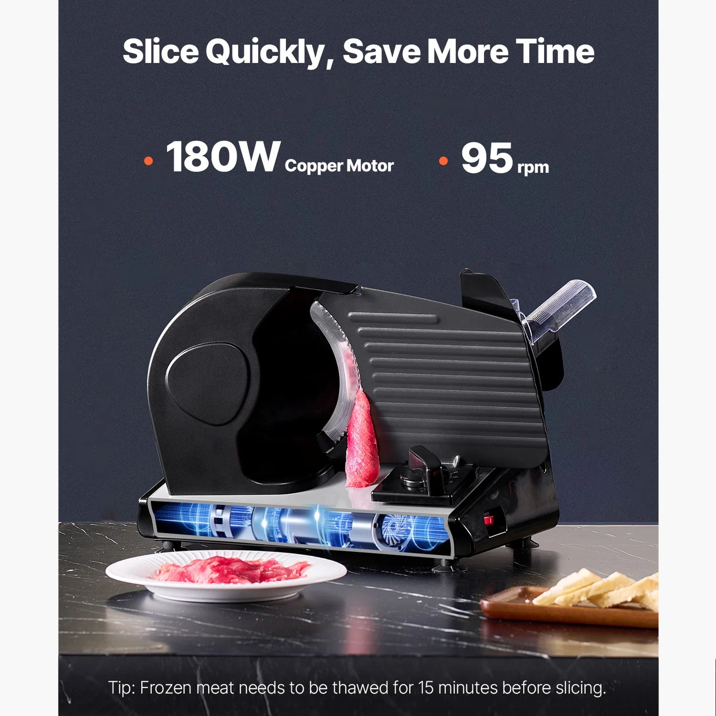 SucceBuy Meat Slicer Electric Deli Food Slicer Meat Cutter with two Premium SUS420 Blades for Meat Cheese Home Use