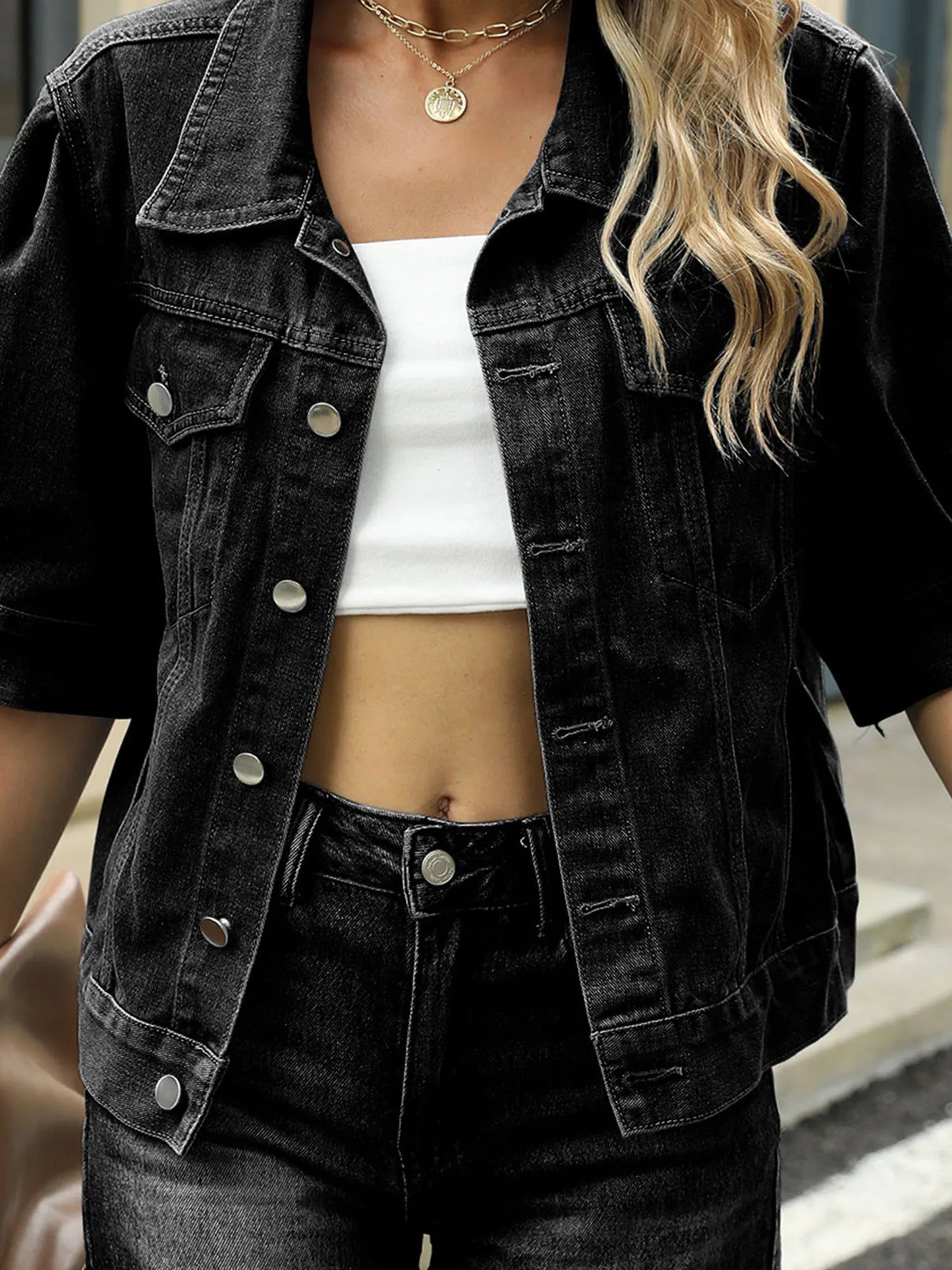Womens Denim Jacket Long Sleeve Casual Coat for Streetwear Fashion