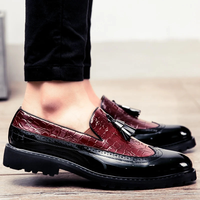 2024 new lazy man slip-on bean shoes men's business casual crocodile print 46 large size fringed leather shoes men